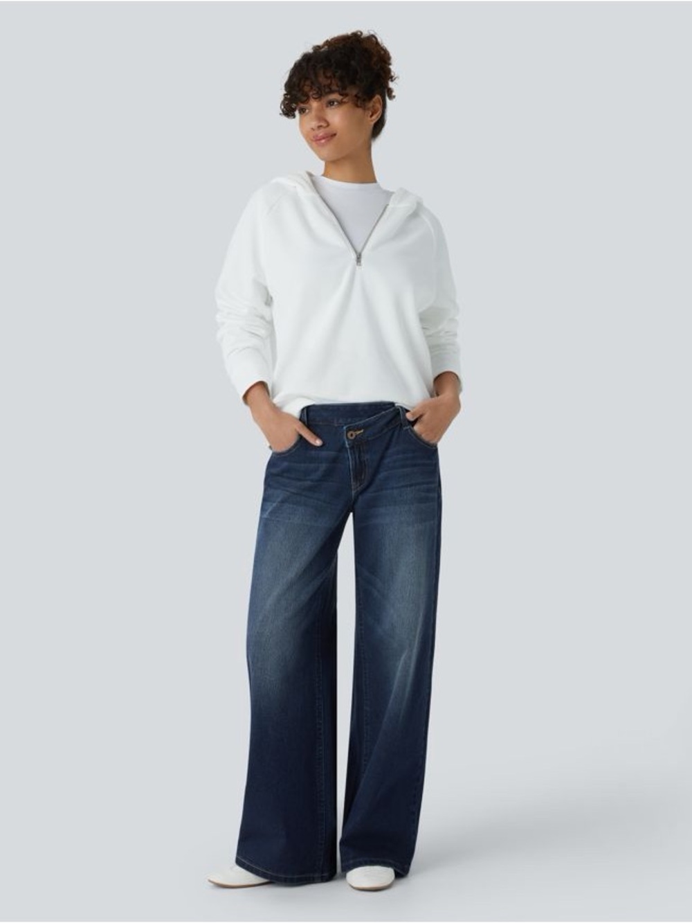 Halara Flex™ Asymmetric Low Rise Zipper Pockets Baggy Wide Leg Washed Casual SP - Picture 6 of 14